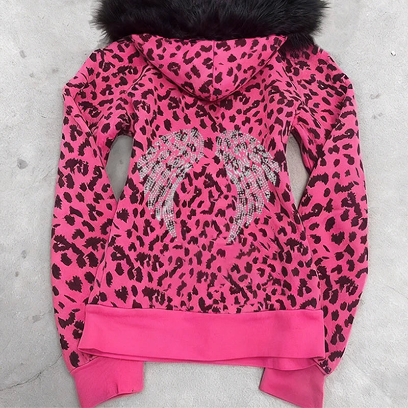 Women’s Gothic Zip-Up Hoodie – Vintage Grunge Wings Print Jacket (Y2K Style)