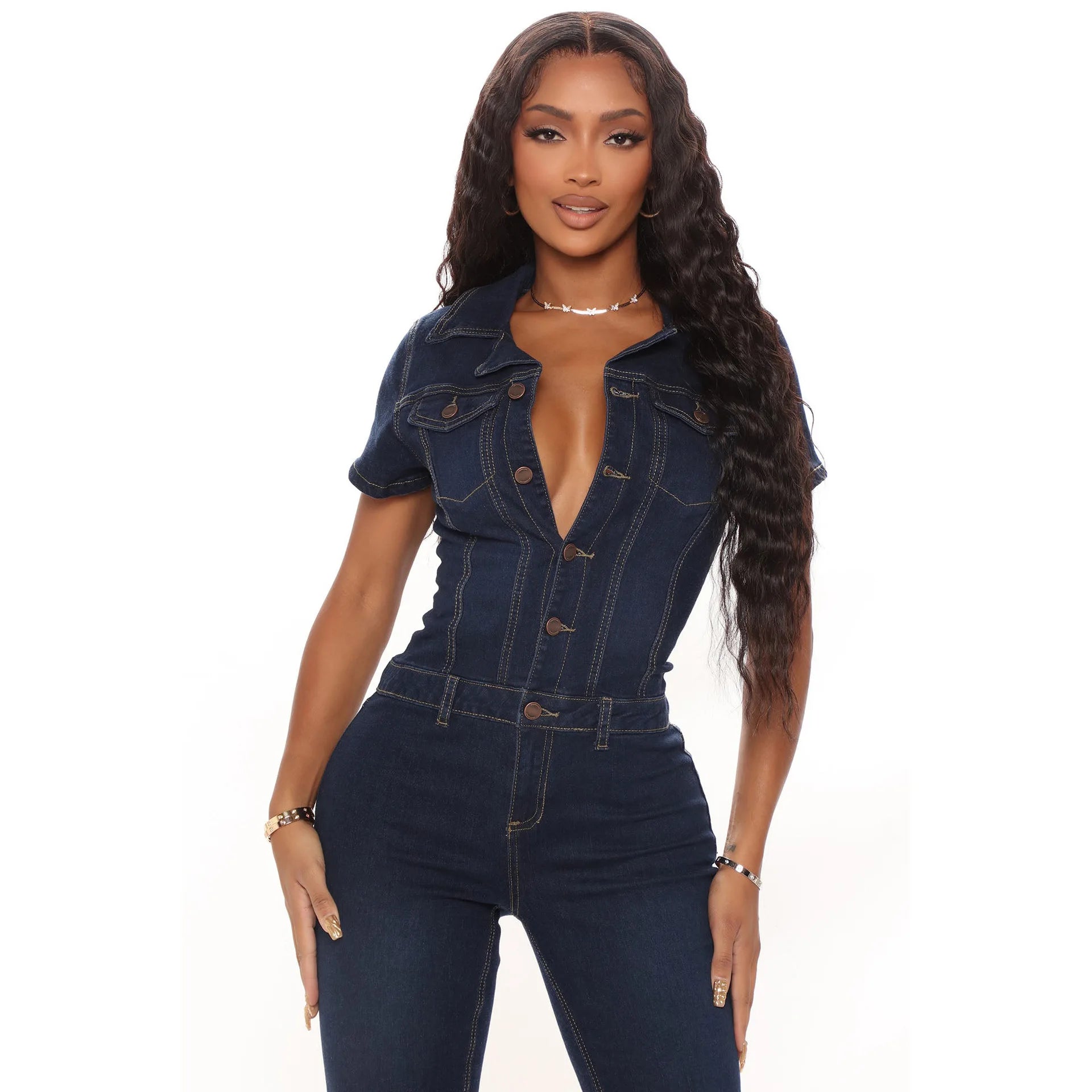 Women’s Denim Jumpsuit – High Waist Flared One-Piece