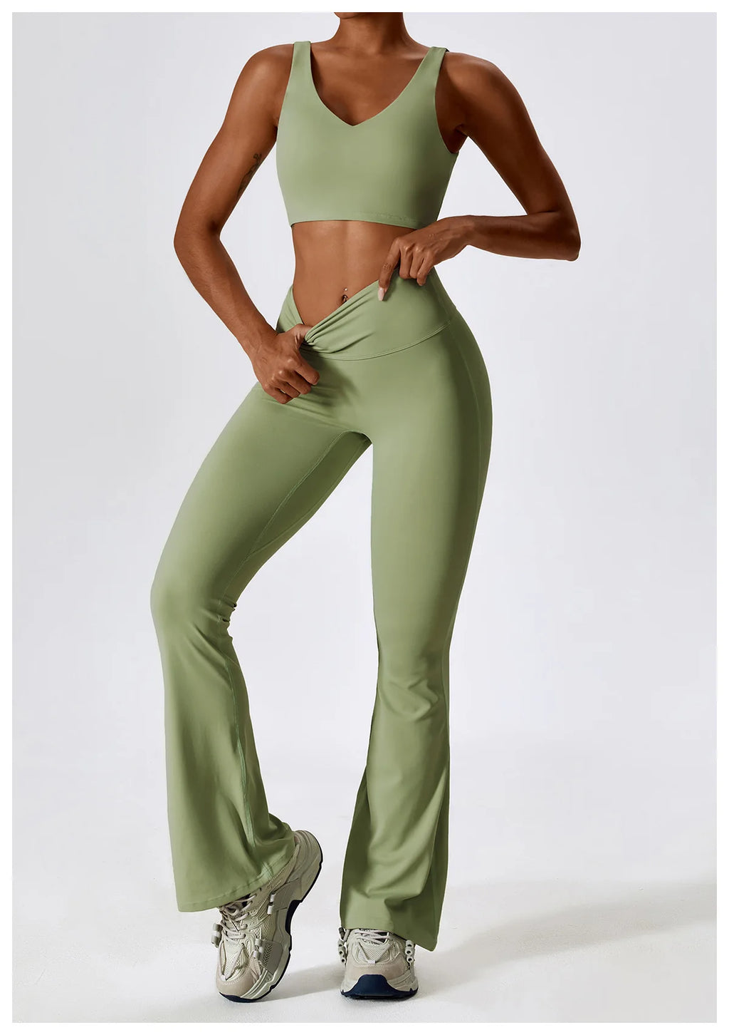Women’s Seamless Flare Leggings Set – Long Sleeve Crop Top & Pants