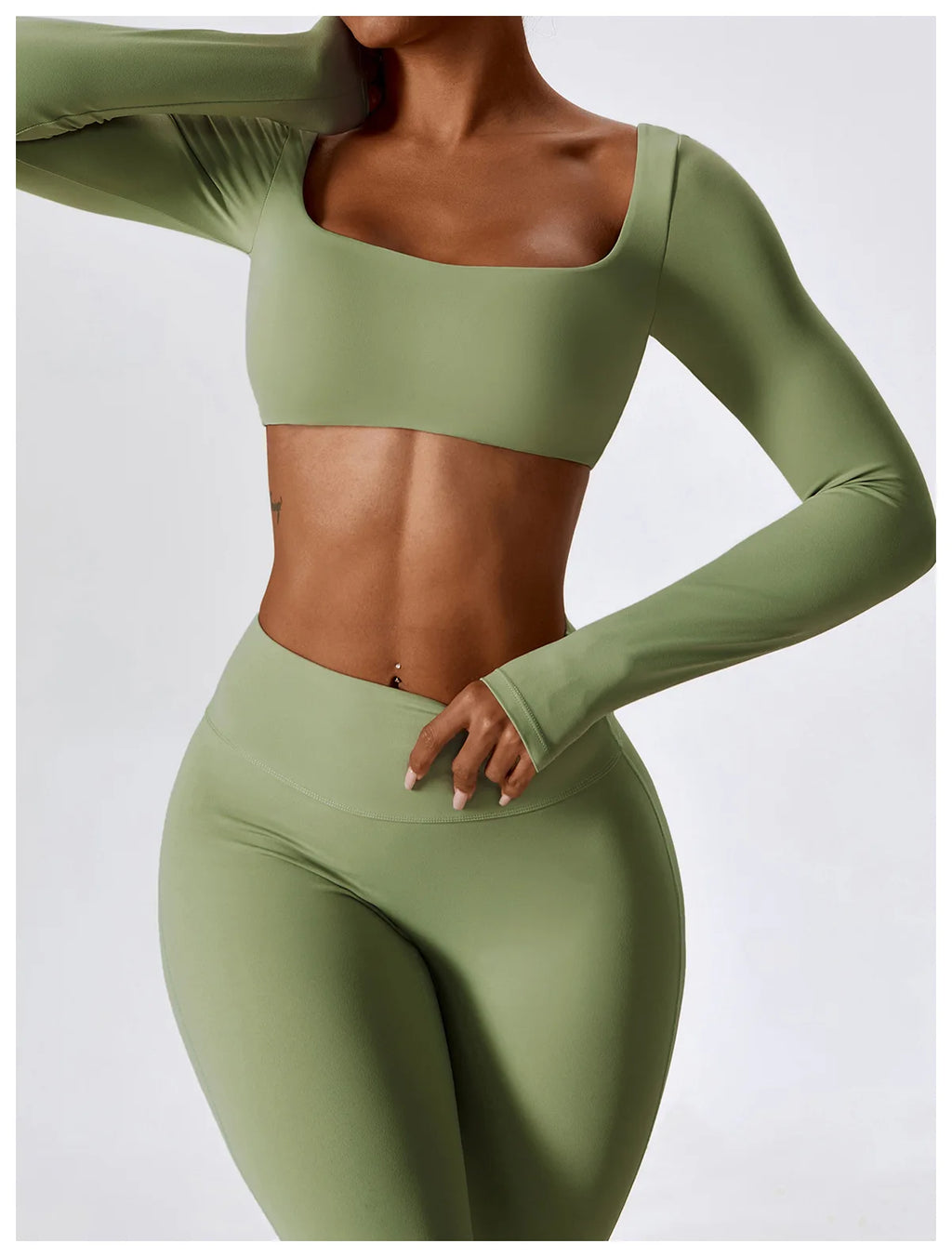 Women’s Seamless Flare Leggings Set – Long Sleeve Crop Top & Pants