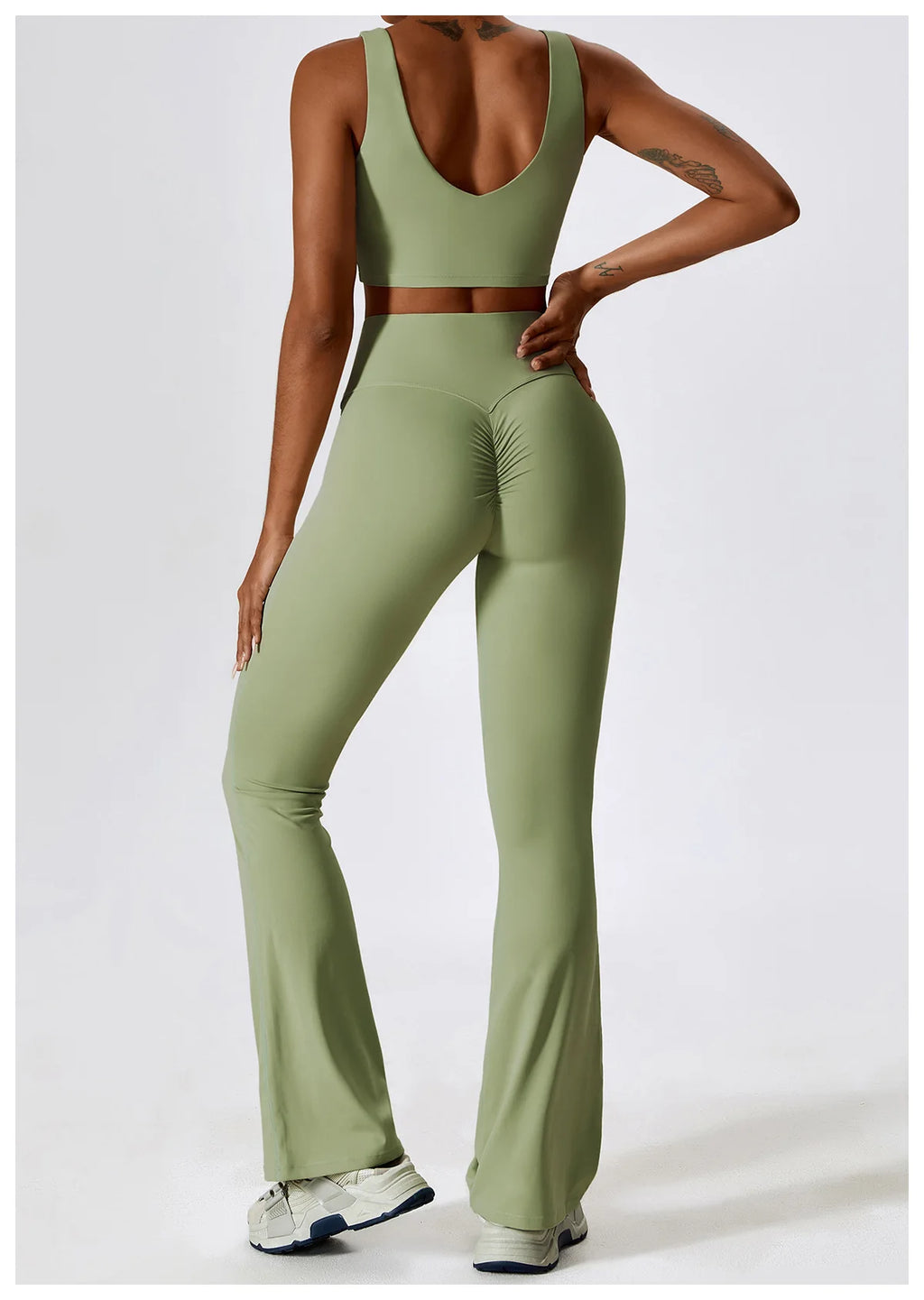 Women’s Seamless Flare Leggings Set – Long Sleeve Crop Top & Pants