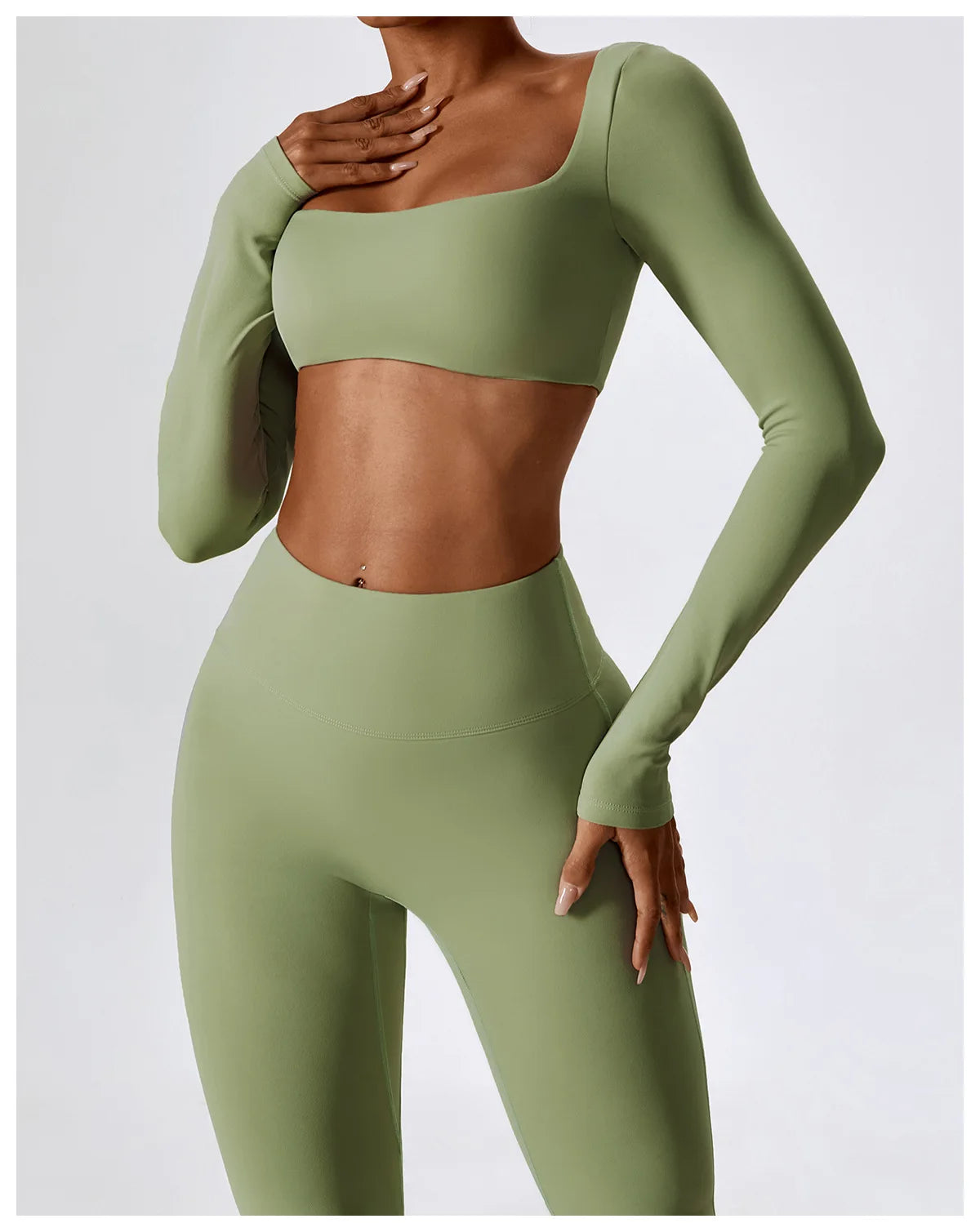 Women’s Seamless Flare Leggings Set – Long Sleeve Crop Top & Pants