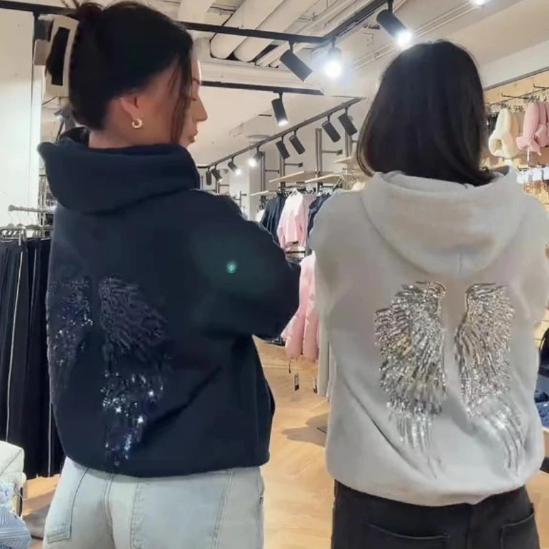 Women’s Angel Wings Hoodie – Y2K Oversized Streetwear Sweatshirt