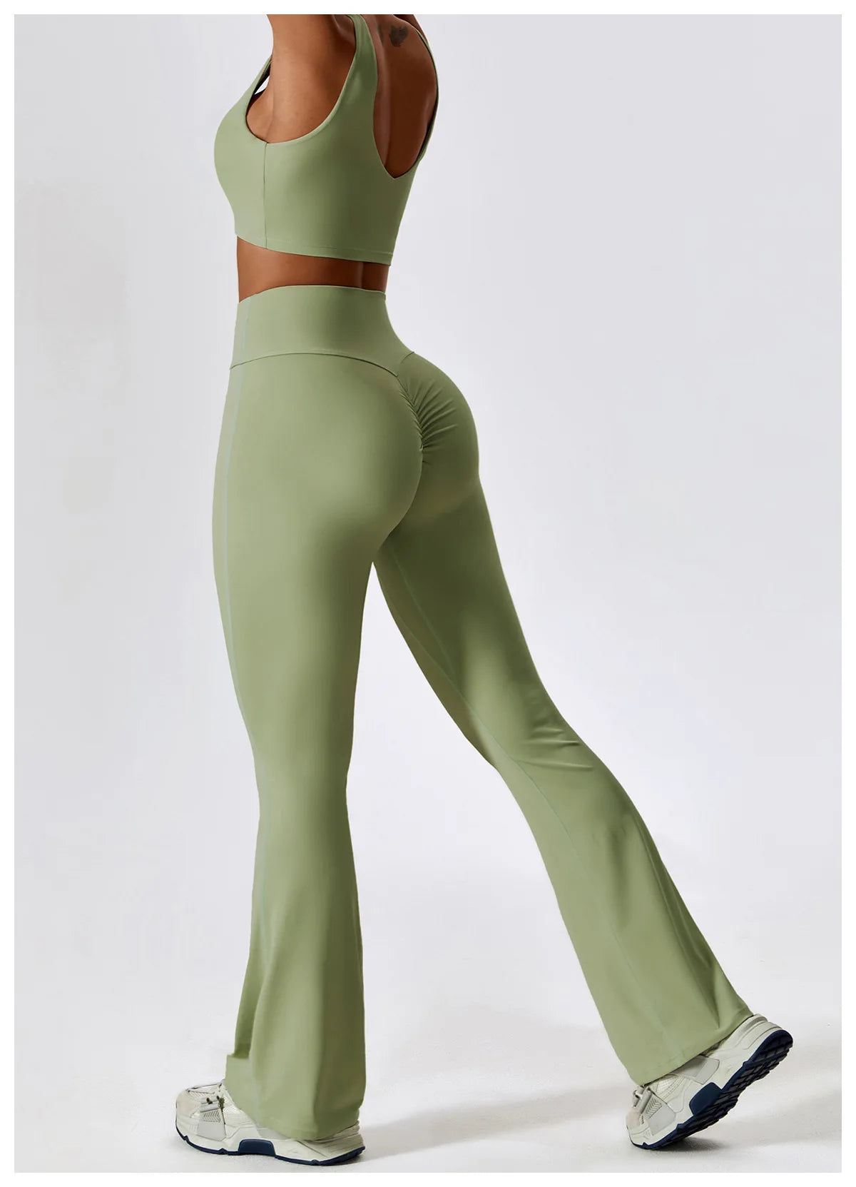 Women’s Seamless Flare Leggings Set – Long Sleeve Crop Top & Pants