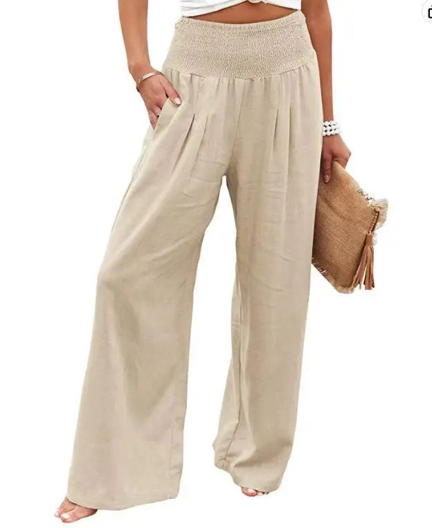Women’s Drawstring Wide Leg Pants – Lightweight Casual Beach Trousers
