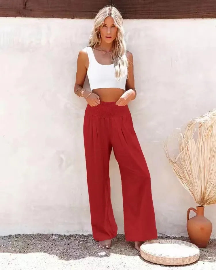 Women’s Drawstring Wide Leg Pants – Lightweight Casual Beach Trousers
