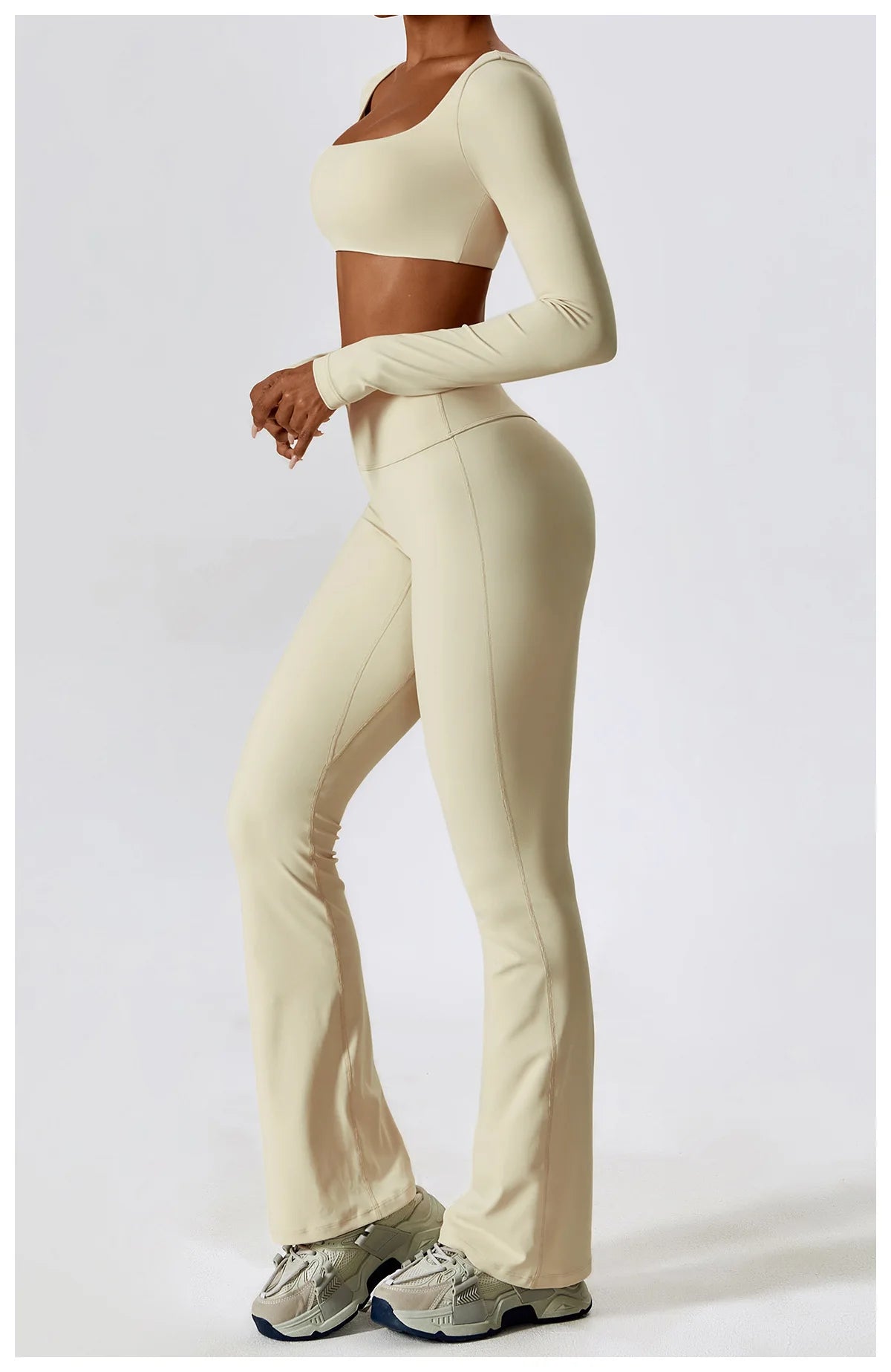Women’s Seamless Flare Leggings Set – Long Sleeve Crop Top & Pants