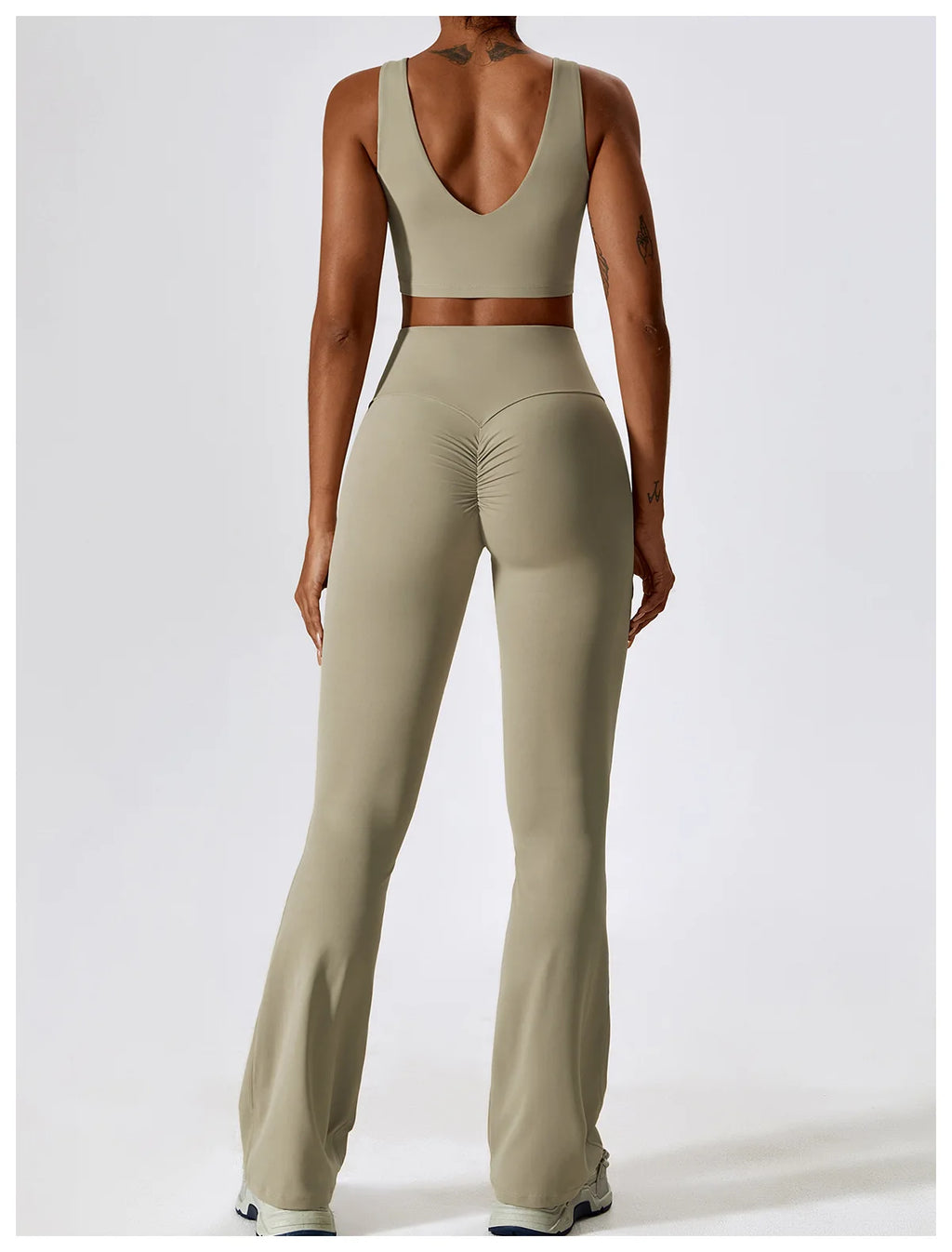 Women’s Seamless Flare Leggings Set – Long Sleeve Crop Top & Pants