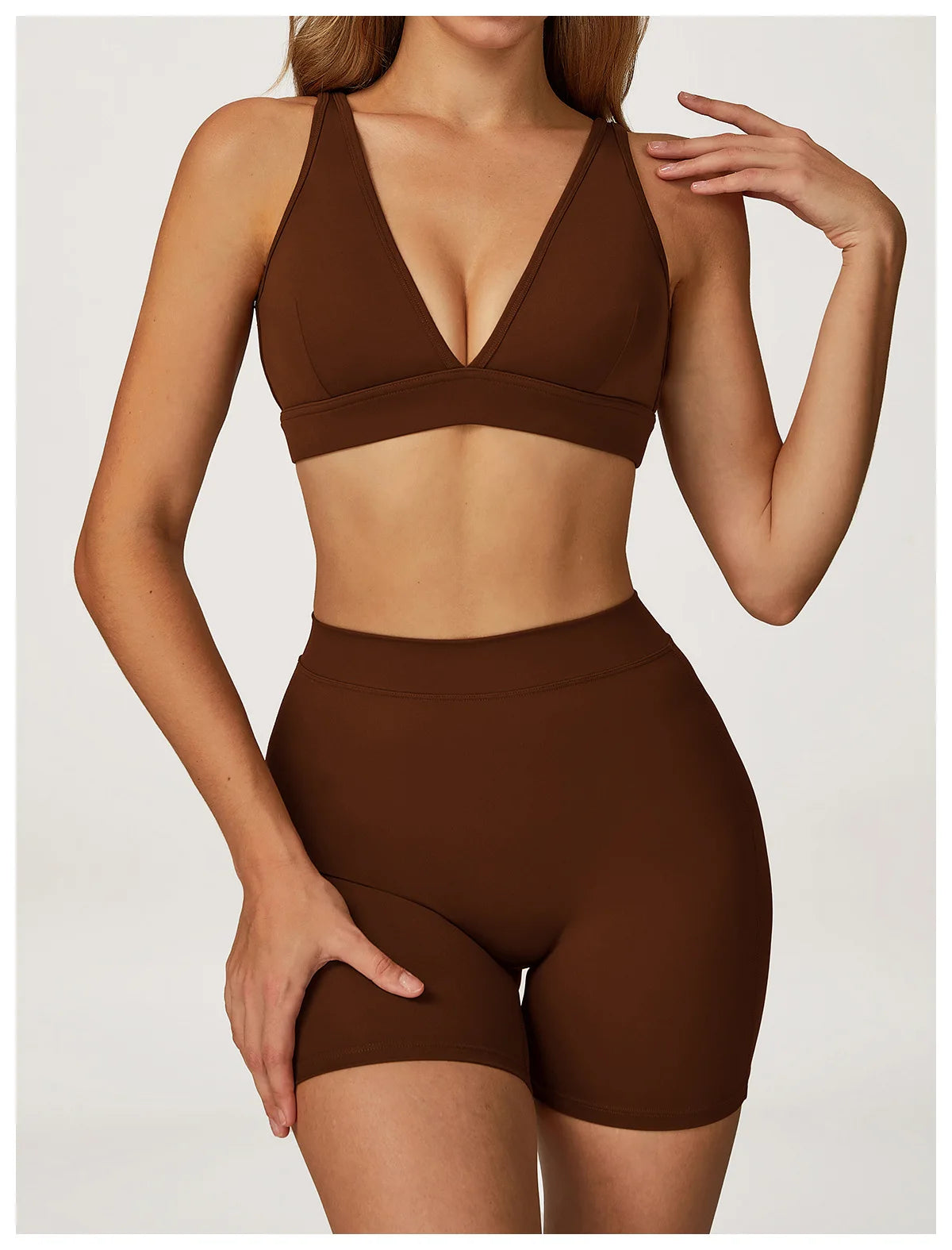 Women’s 2-Piece Yoga Set – Sports Bra & High-Waist Shorts/Leggings