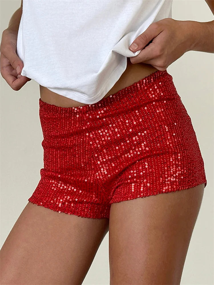 Women’s Sequin Mini Shorts – Low Rise Sparkly Party Shorts