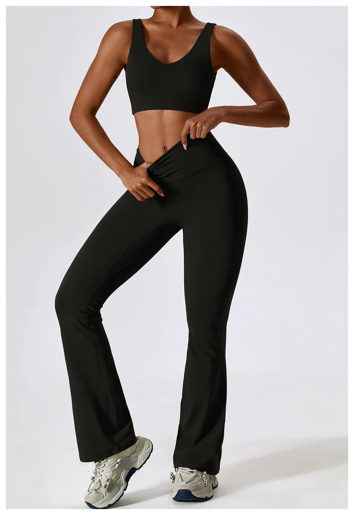 Women’s Seamless Flare Leggings Set – Long Sleeve Crop Top & Pants