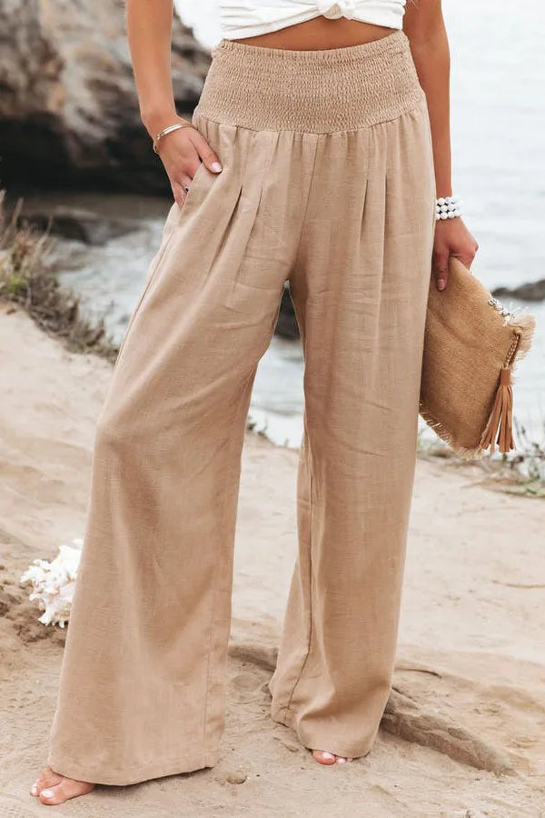 Women’s Drawstring Wide Leg Pants – Lightweight Casual Beach Trousers