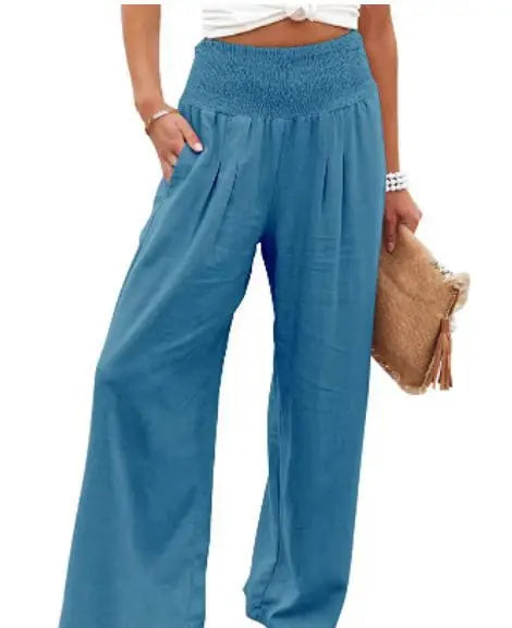 Women’s Drawstring Wide Leg Pants – Lightweight Casual Beach Trousers