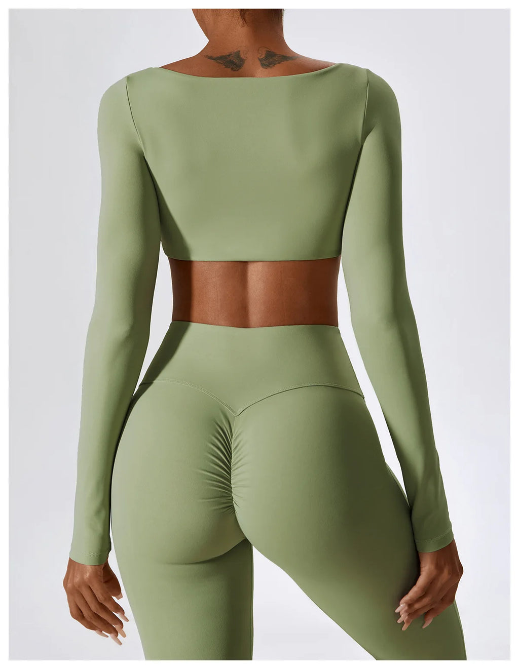 Women’s Seamless Flare Leggings Set – Long Sleeve Crop Top & Pants