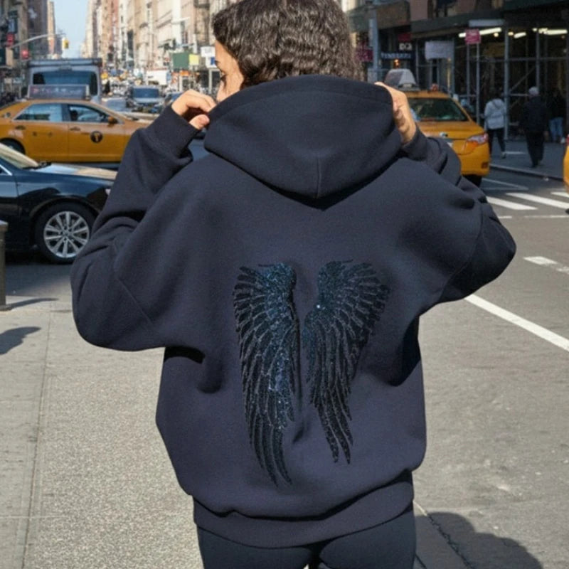 Women’s Angel Wings Hoodie – Y2K Oversized Streetwear Sweatshirt