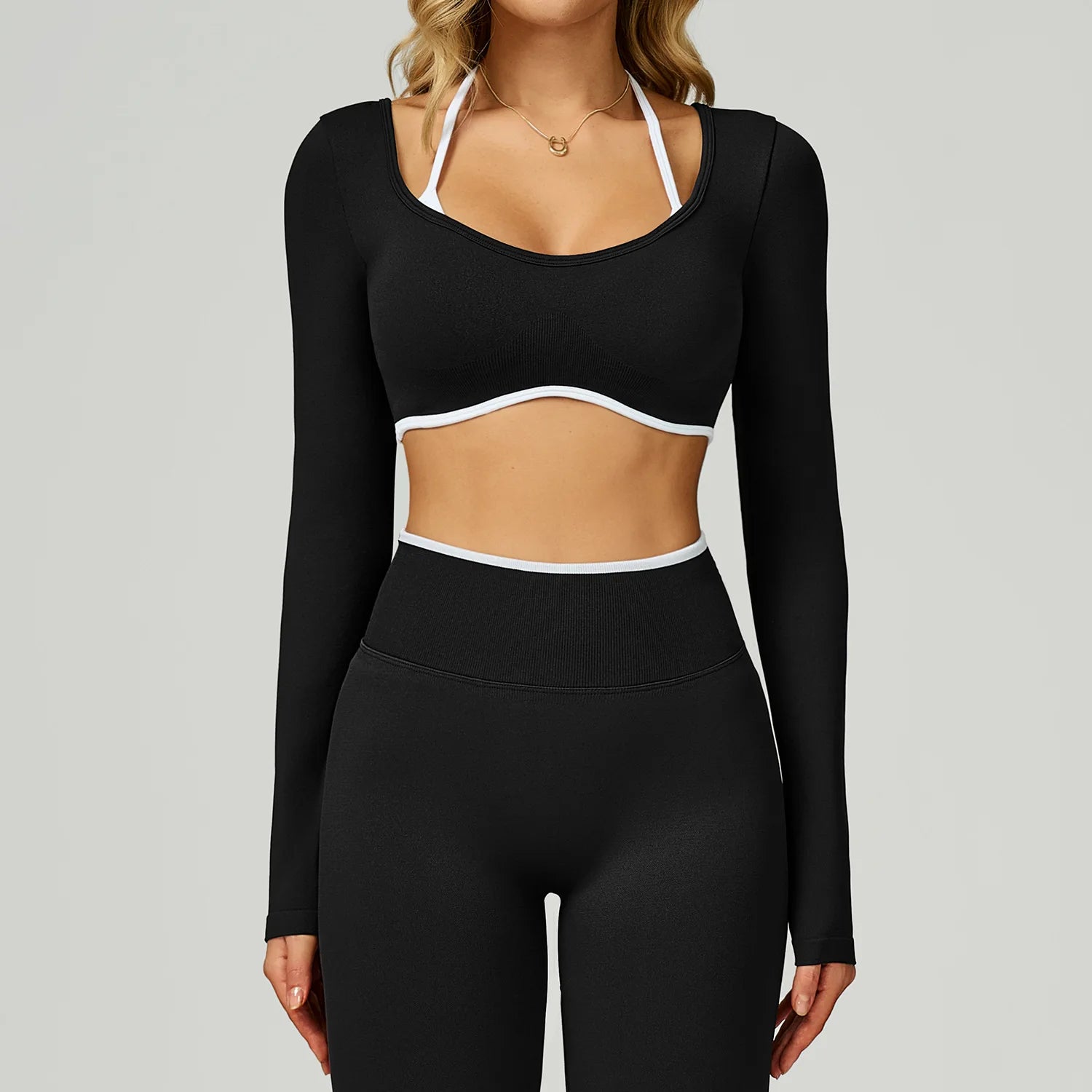 Women’s Long Sleeve Crop Top – Seamless Fitness & Yoga Shirt