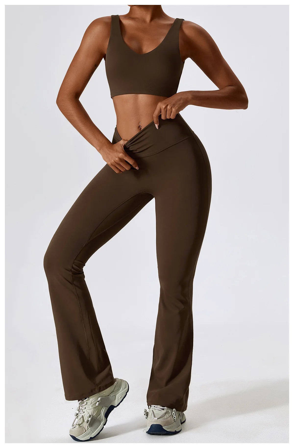 Women’s Seamless Flare Leggings Set – Long Sleeve Crop Top & Pants