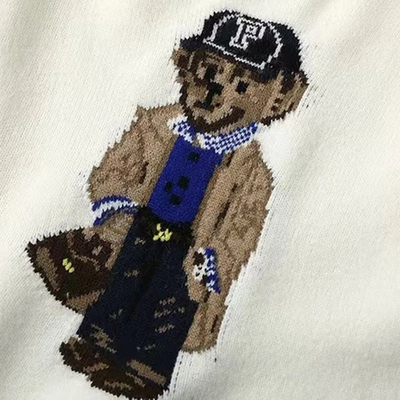 Women’s Bear Print Sweater – Cozy Knit Pullover (Korean Style)