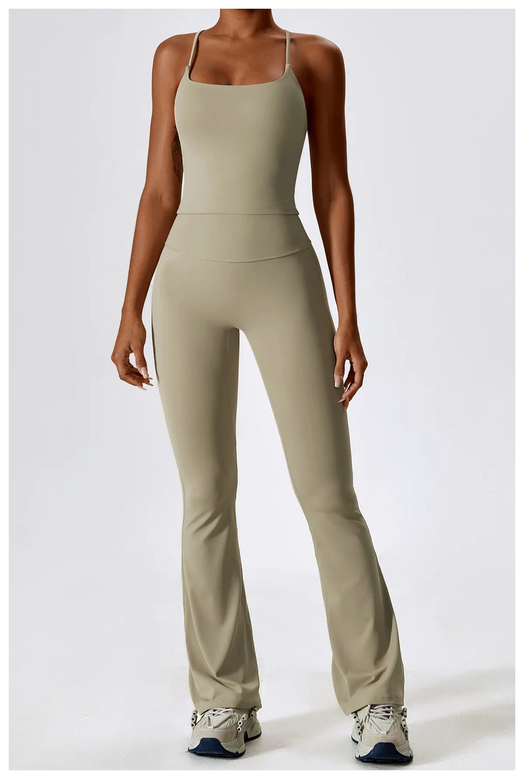 Women’s Seamless Flare Leggings Set – Long Sleeve Crop Top & Pants