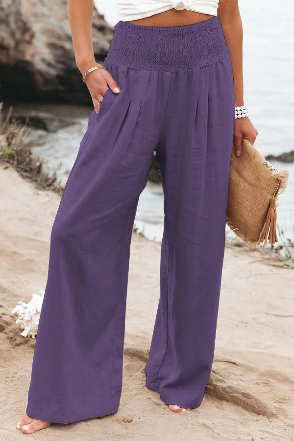 Women’s Drawstring Wide Leg Pants – Lightweight Casual Beach Trousers