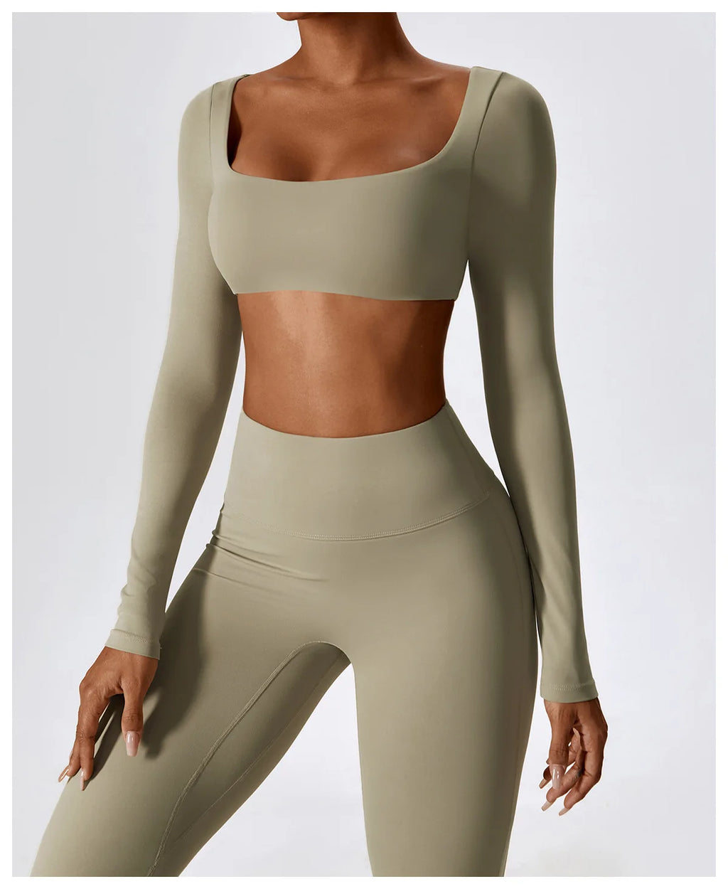 Women’s Seamless Flare Leggings Set – Long Sleeve Crop Top & Pants