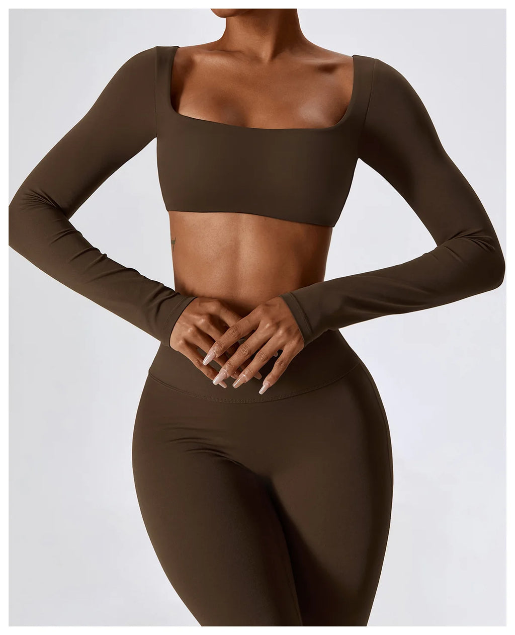 Women’s Seamless Flare Leggings Set – Long Sleeve Crop Top & Pants