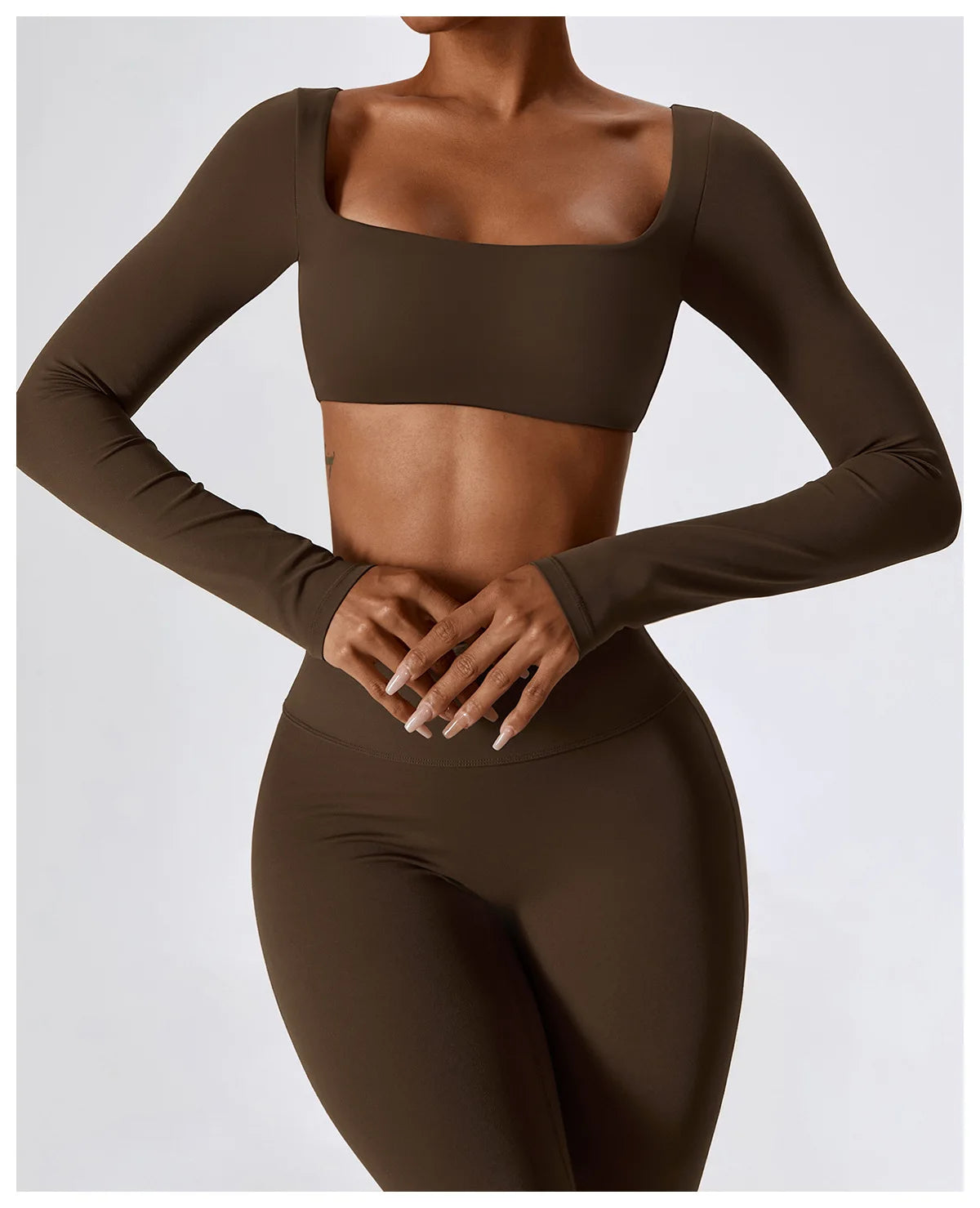 Women’s Seamless Flare Leggings Set – Long Sleeve Crop Top & Pants