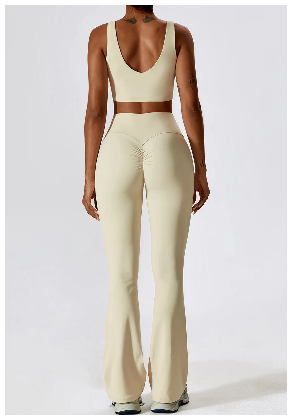 Women’s Seamless Flare Leggings Set – Long Sleeve Crop Top & Pants