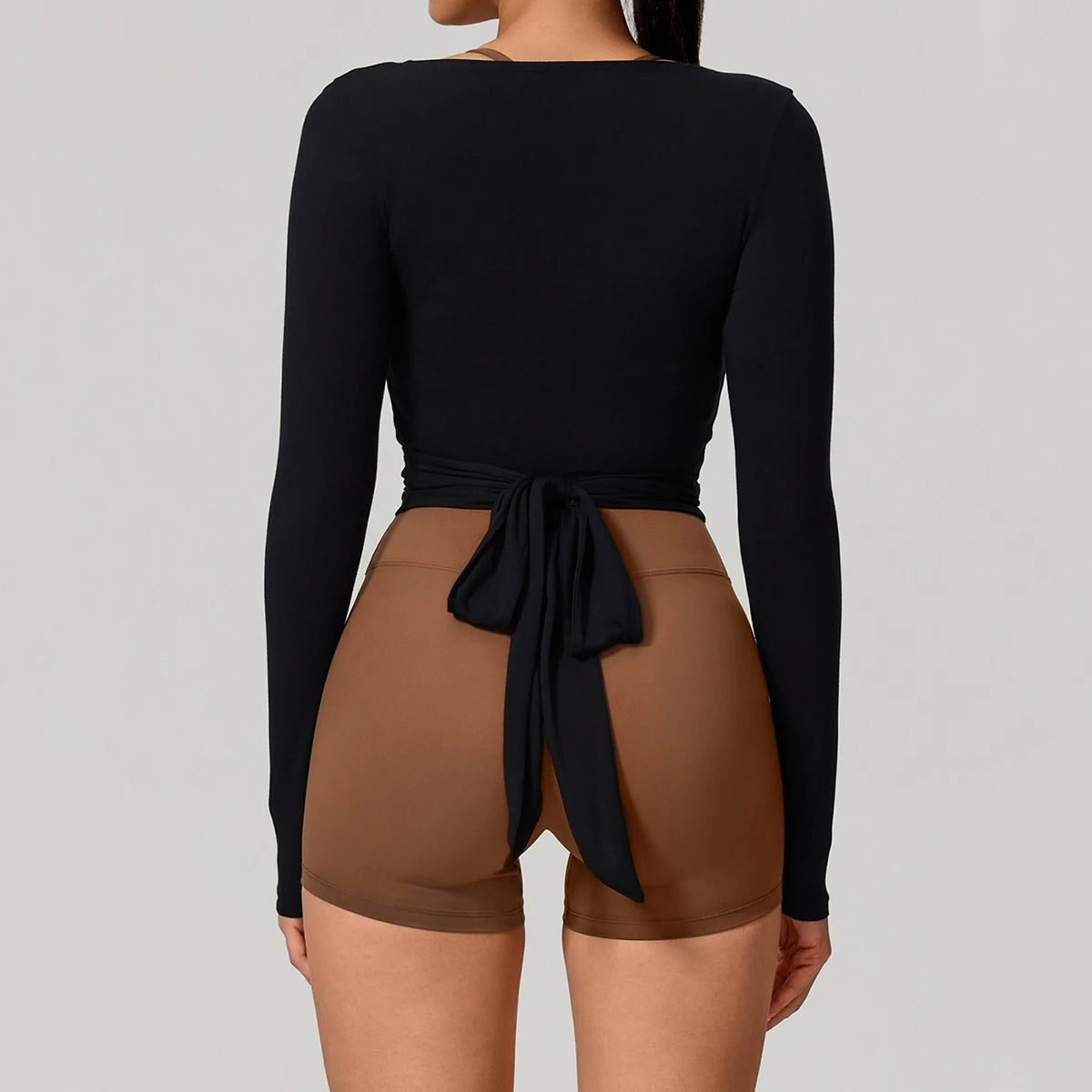 Women’s Wrap Yoga Top – Long Sleeve V-Neck Tie Waist Activewear