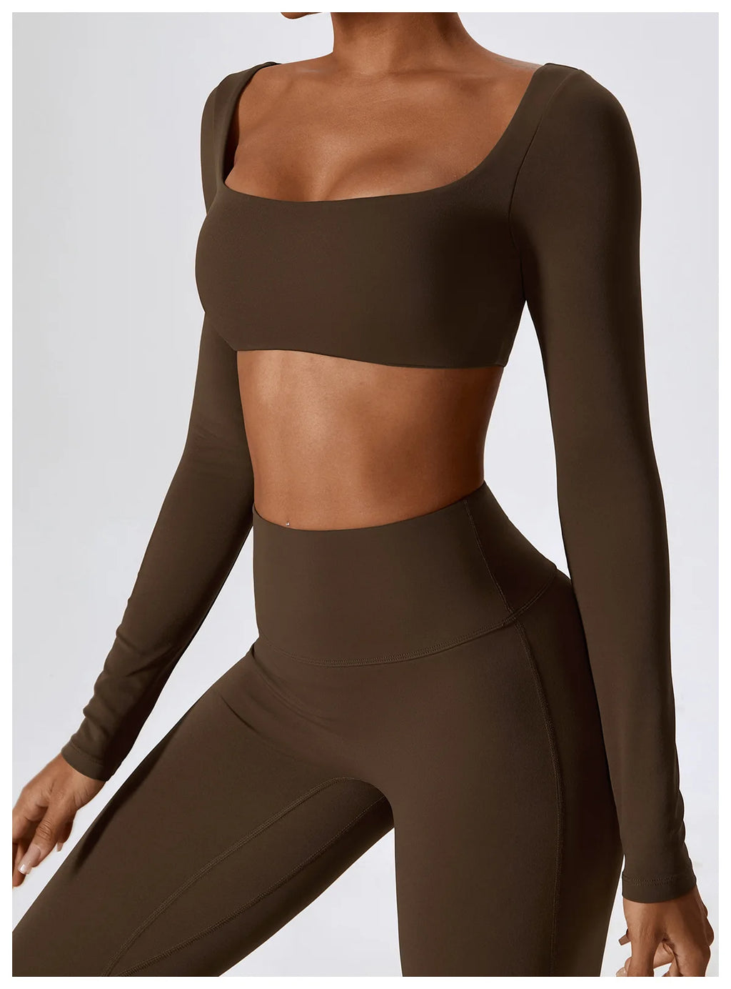 Women’s Seamless Flare Leggings Set – Long Sleeve Crop Top & Pants