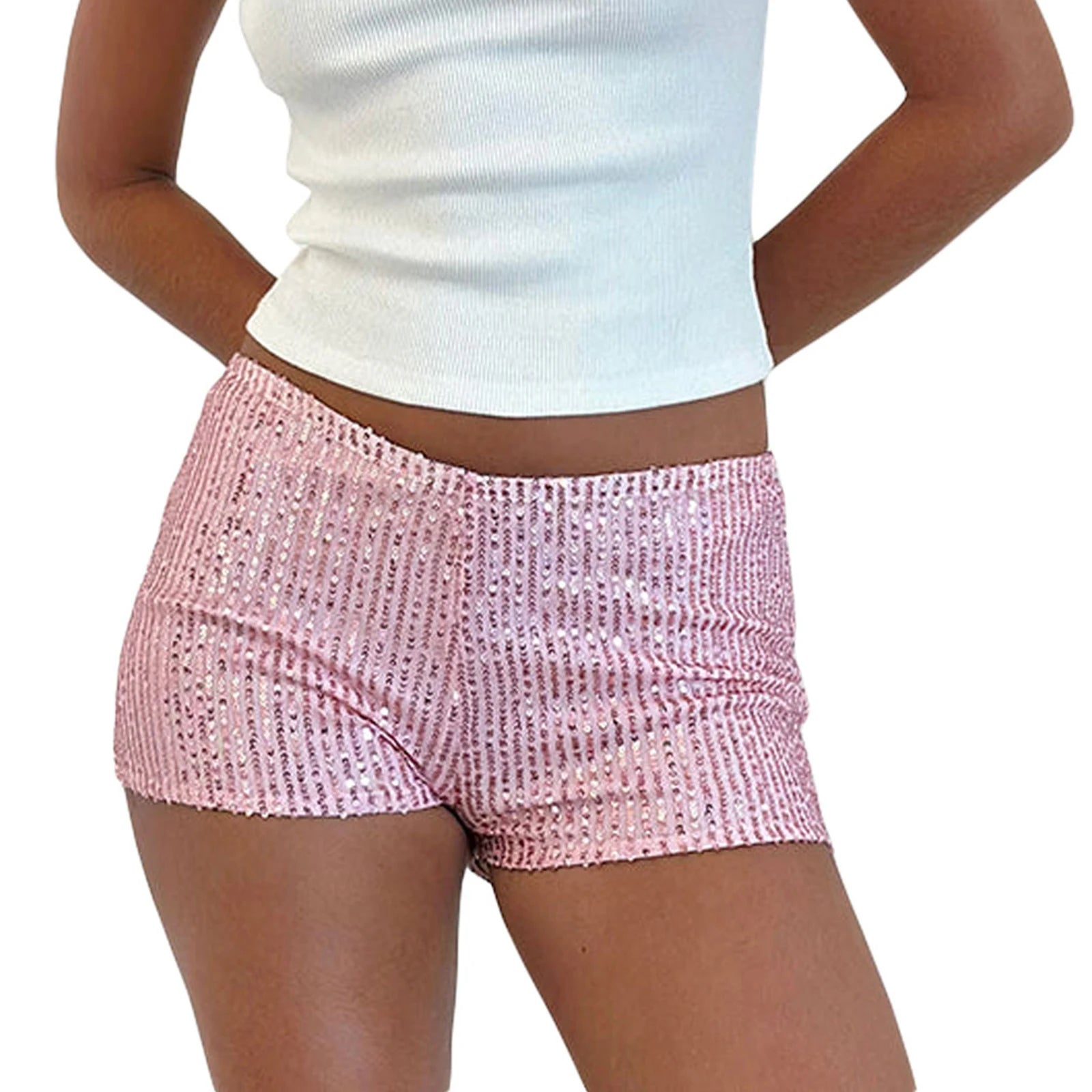 Women’s Sequin Mini Shorts – Low Rise Sparkly Party Shorts