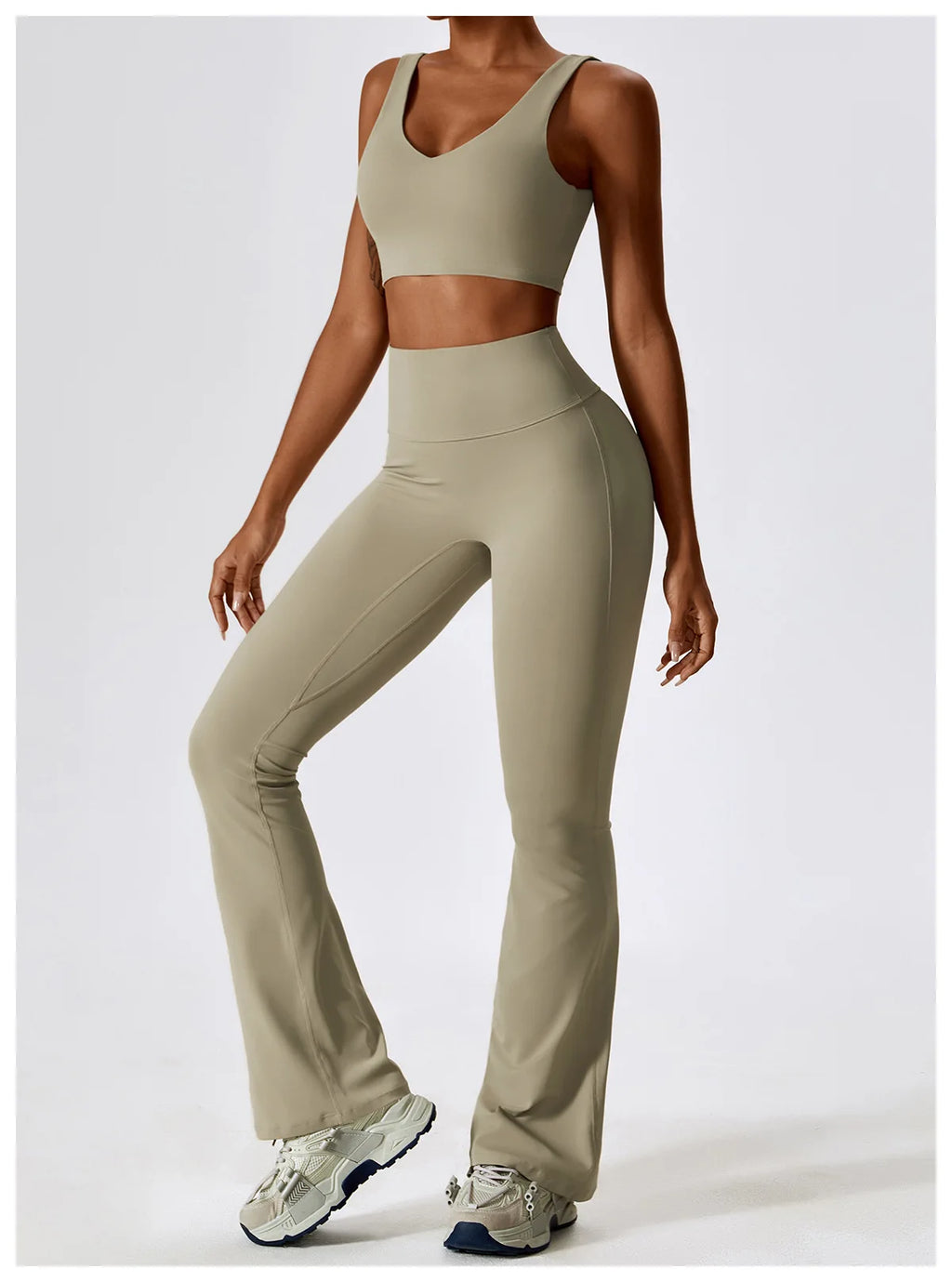 Women’s Seamless Flare Leggings Set – Long Sleeve Crop Top & Pants