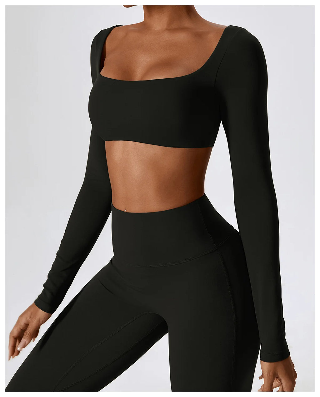 Women’s Seamless Flare Leggings Set – Long Sleeve Crop Top & Pants