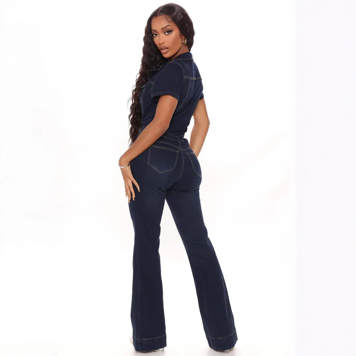 Women’s Denim Jumpsuit – High Waist Flared One-Piece