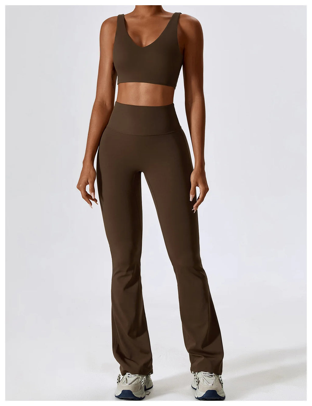 Women’s Seamless Flare Leggings Set – Long Sleeve Crop Top & Pants