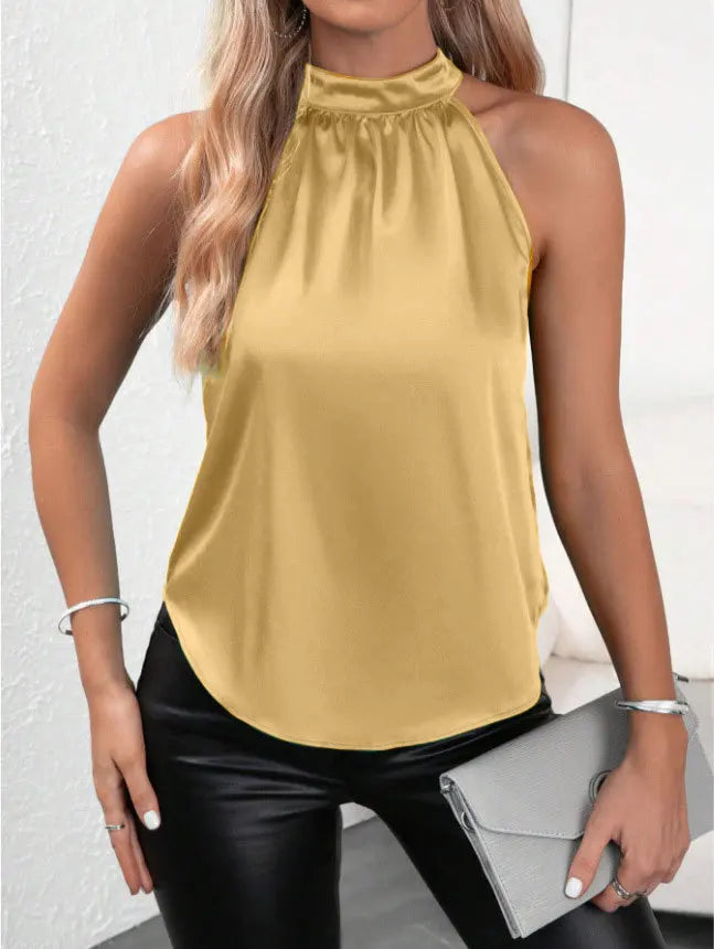 Women’s Halter Neck Blouse – Sleeveless Elegant Satin Top