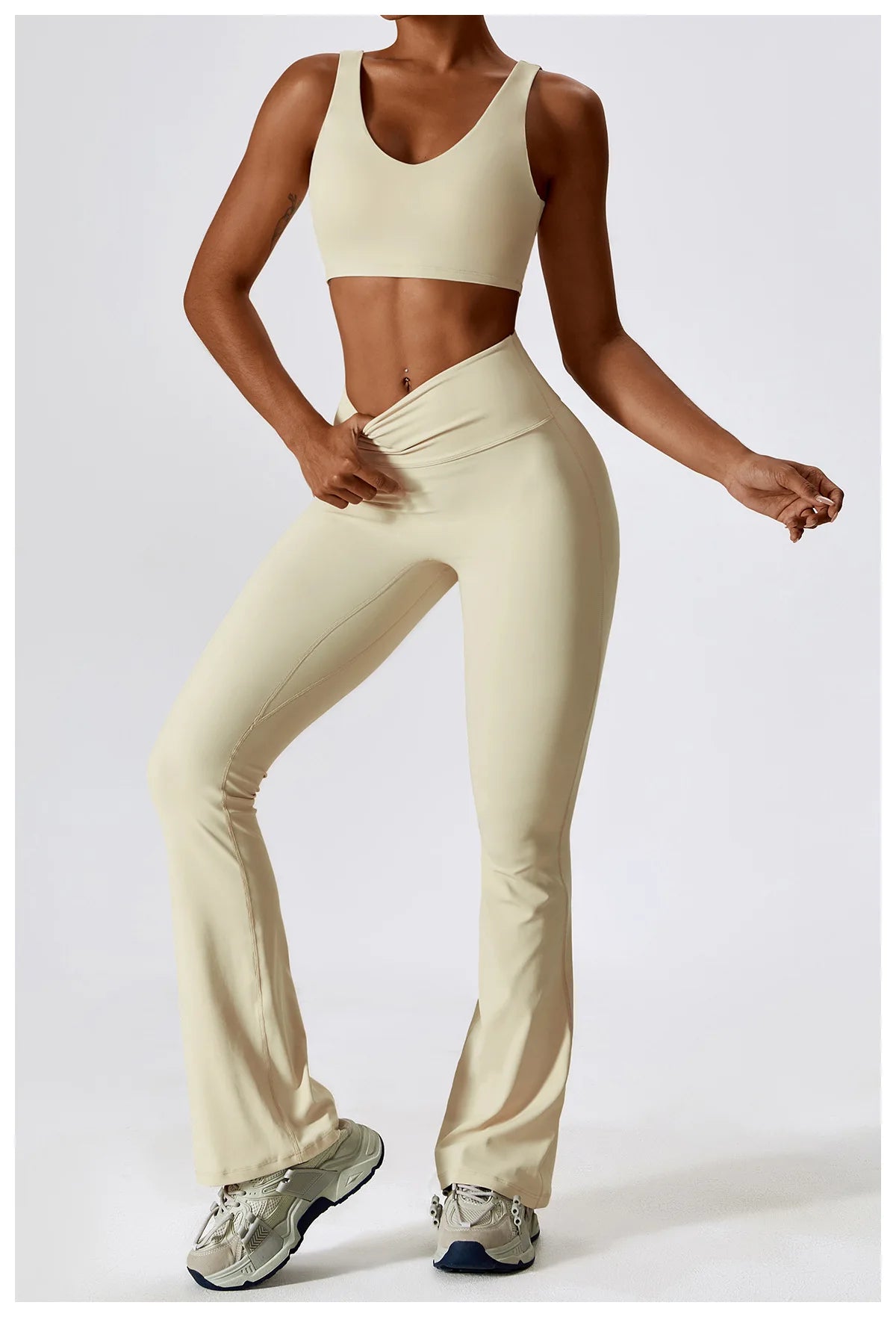Women’s Seamless Flare Leggings Set – Long Sleeve Crop Top & Pants