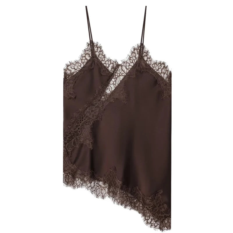 Women’s Lace Satin Camisole – Asymmetrical Slip Top (Y2K Style)