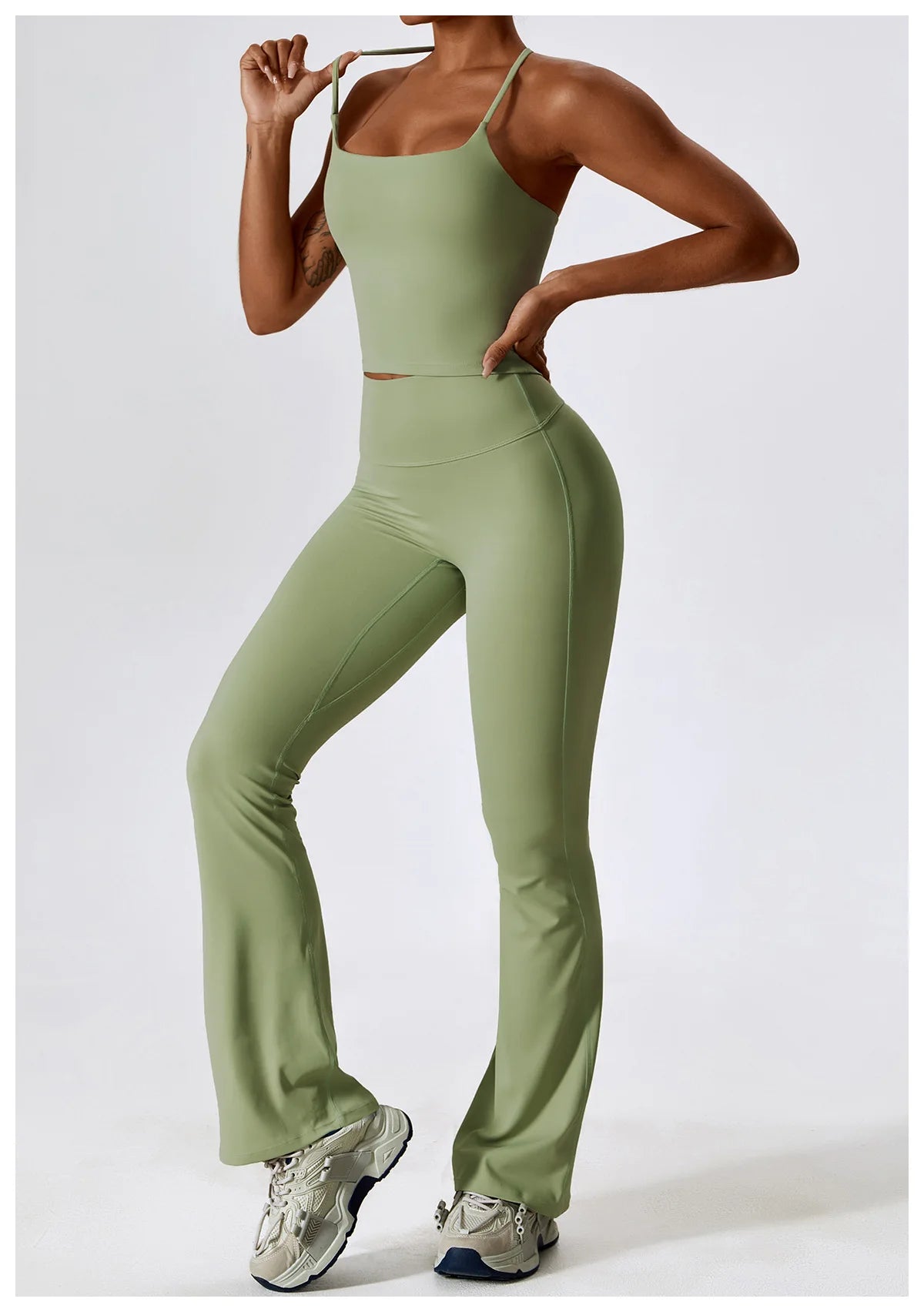 Women’s Seamless Flare Leggings Set – Long Sleeve Crop Top & Pants