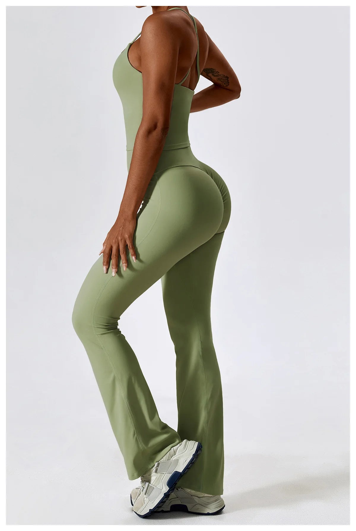 Women’s Seamless Flare Leggings Set – Long Sleeve Crop Top & Pants