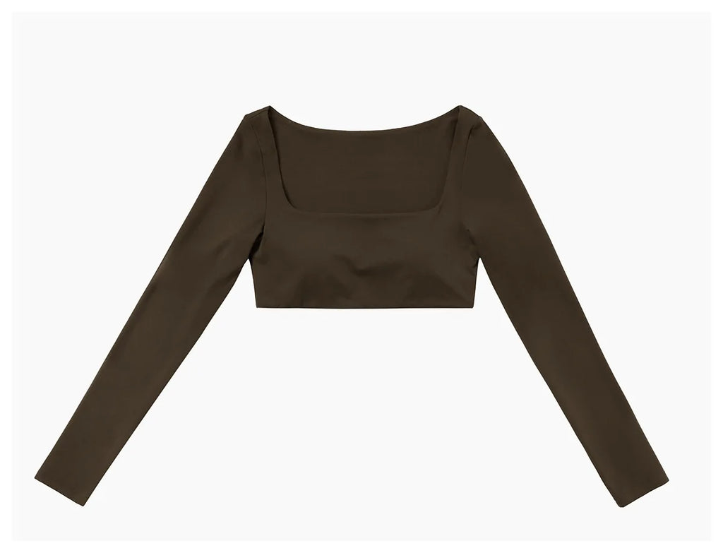 Women’s Seamless Flare Leggings Set – Long Sleeve Crop Top & Pants