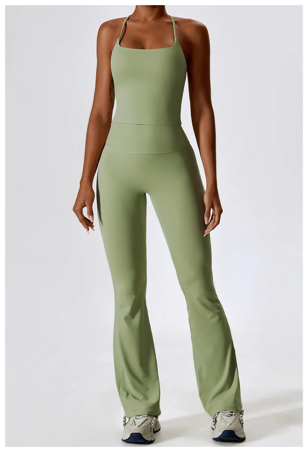 Women’s Seamless Flare Leggings Set – Long Sleeve Crop Top & Pants