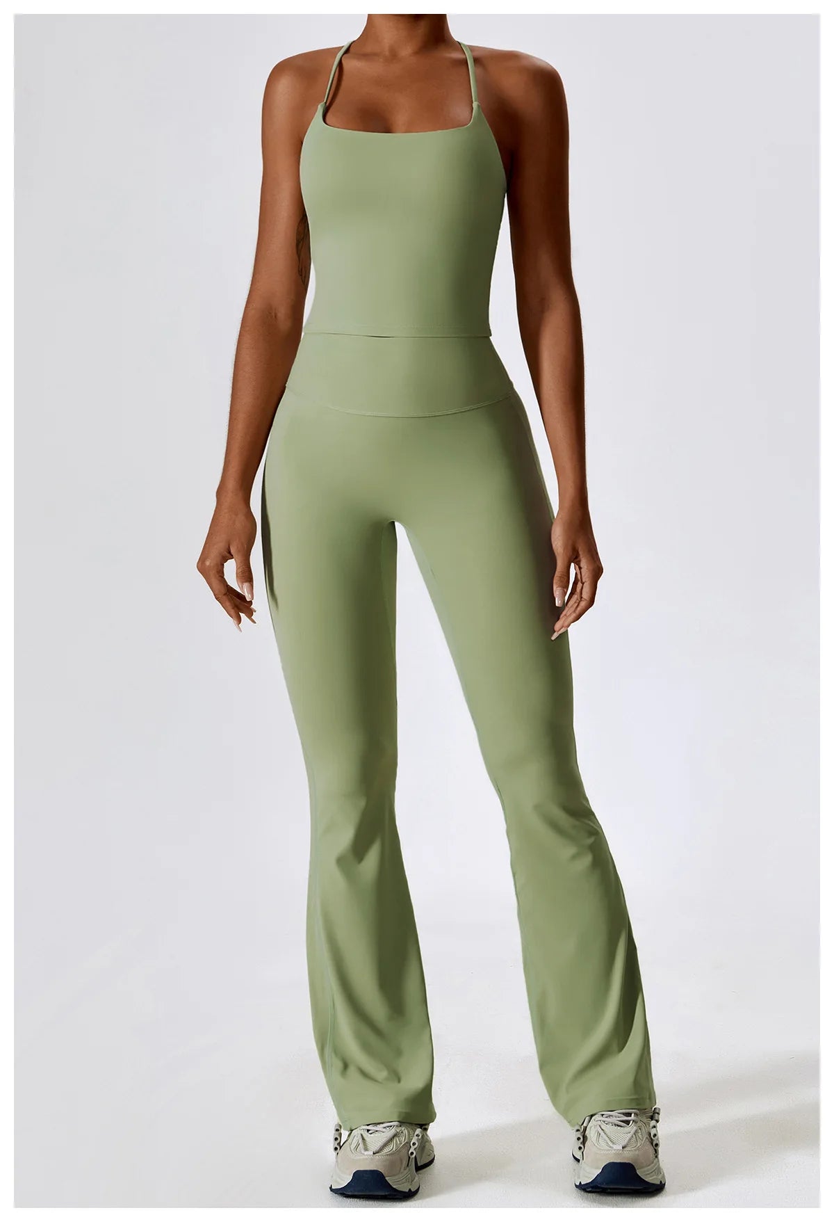 Women’s Seamless Flare Leggings Set – Long Sleeve Crop Top & Pants