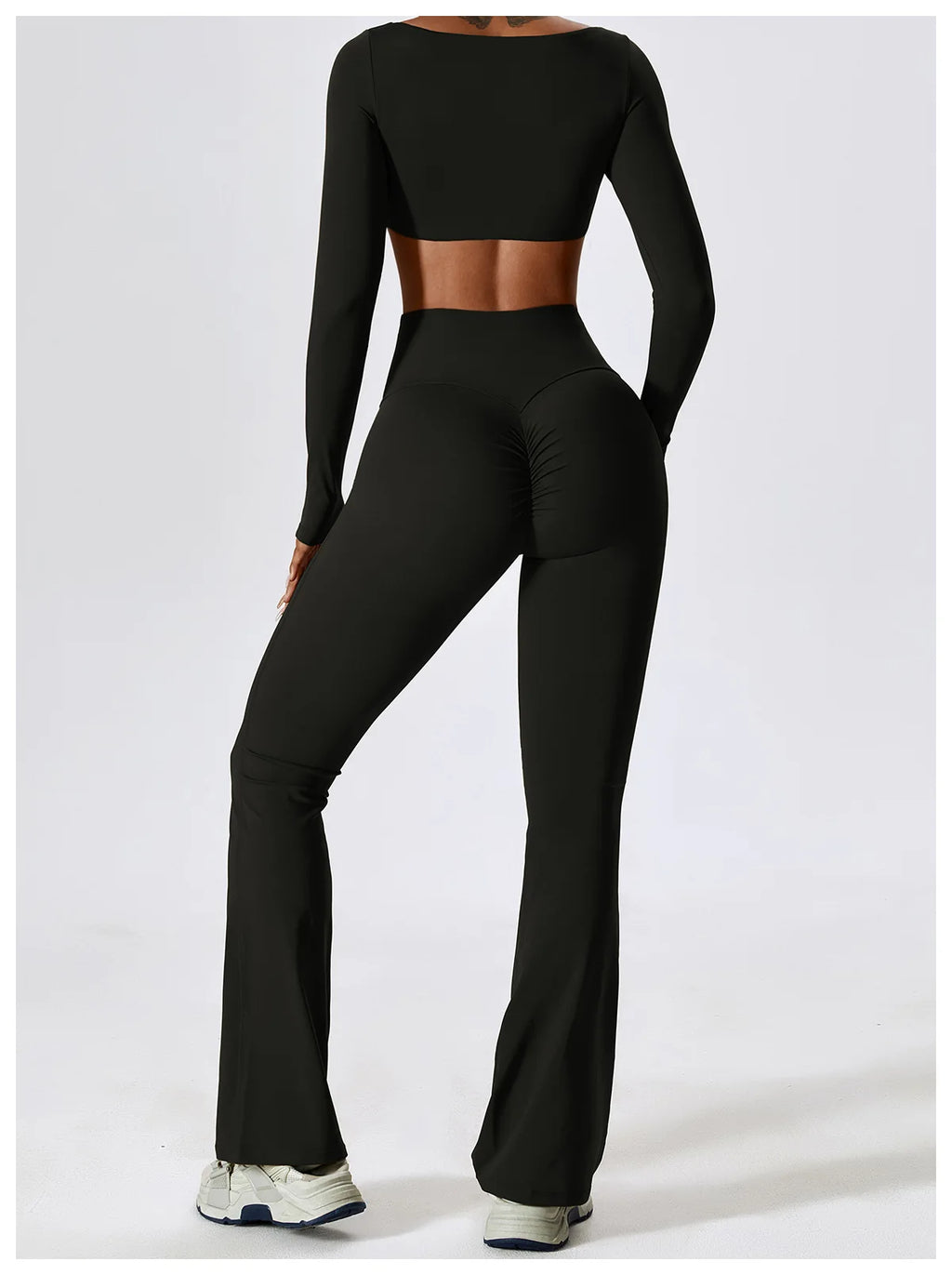 Women’s Seamless Flare Leggings Set – Long Sleeve Crop Top & Pants