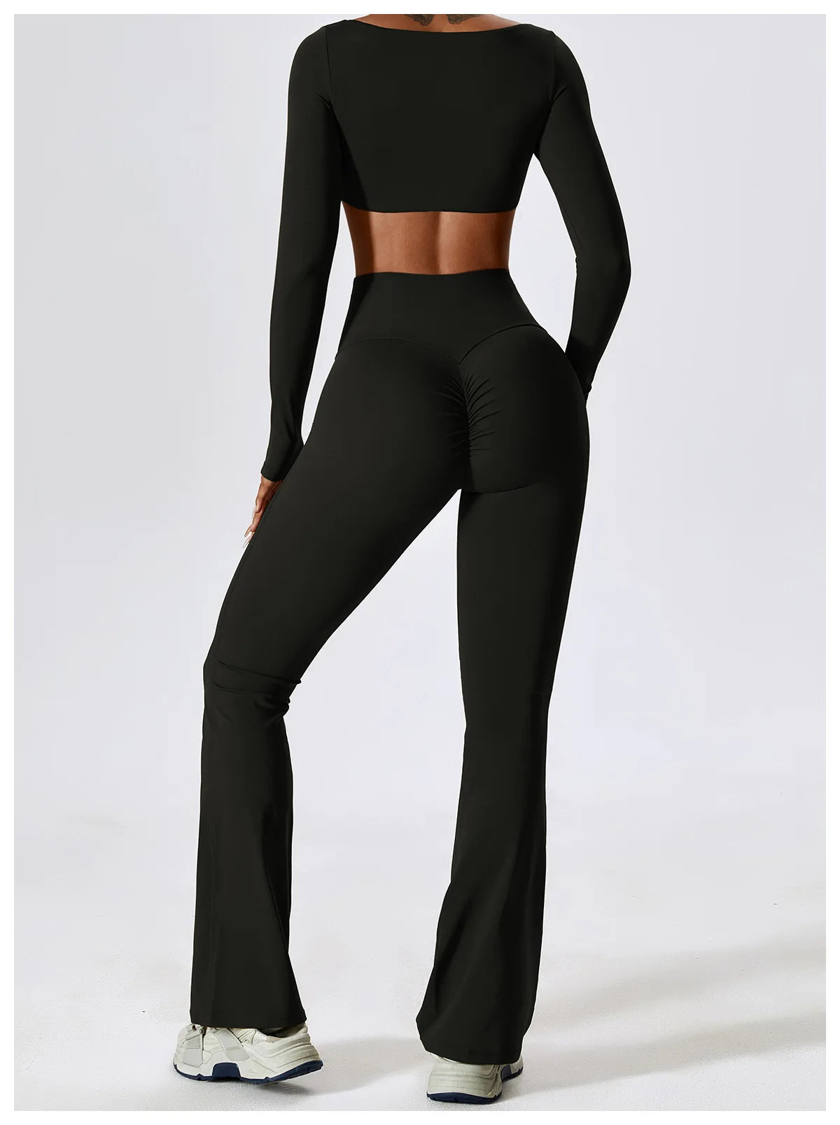 Women’s Seamless Flare Leggings Set – Long Sleeve Crop Top & Pants