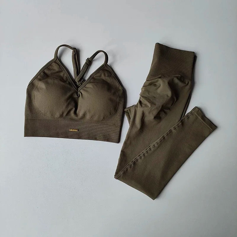 Women’s Seamless Yoga Set – High-Waist Leggings & Sports Bra