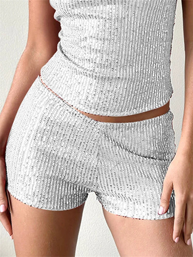 Women’s Sequin Mini Shorts – Low Rise Sparkly Party Shorts