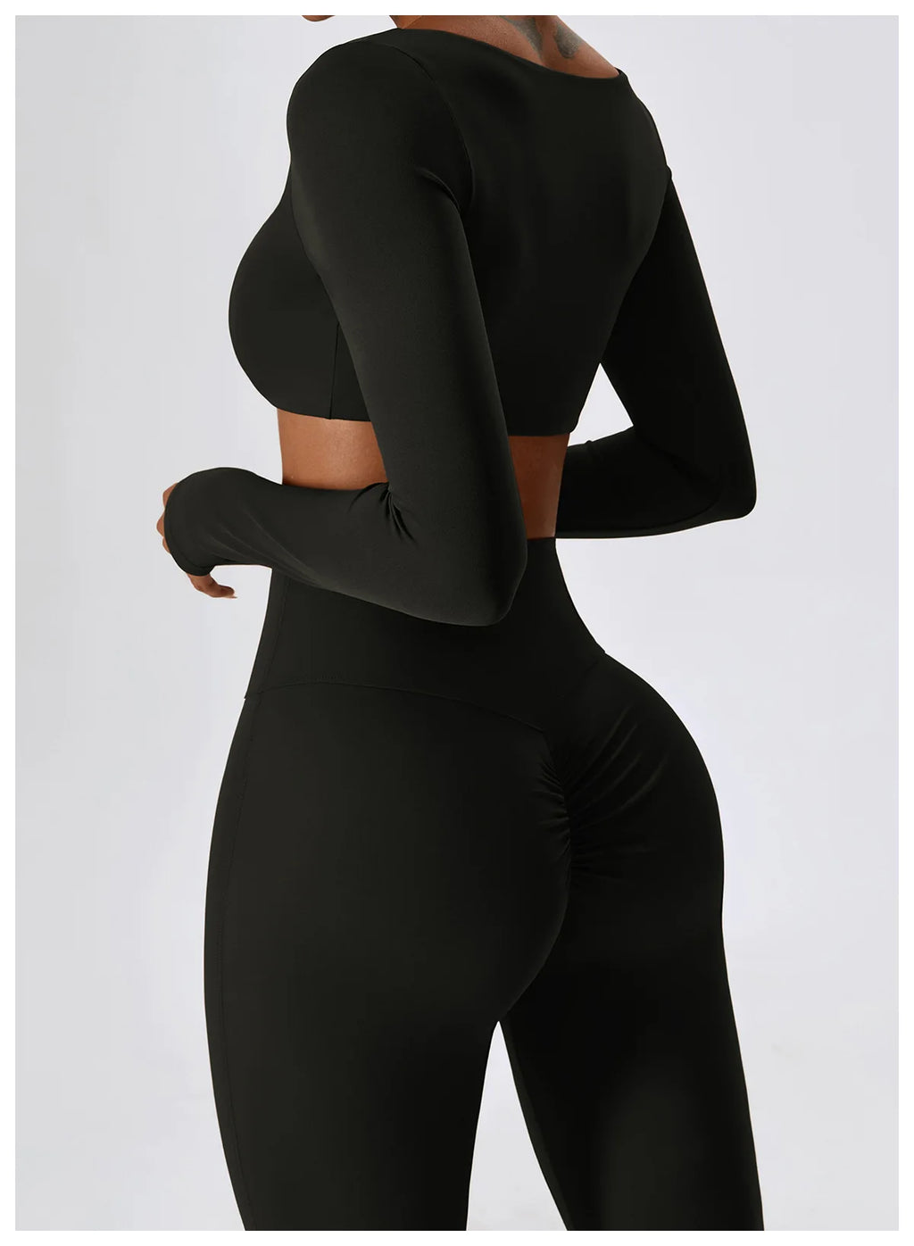 Women’s Seamless Flare Leggings Set – Long Sleeve Crop Top & Pants
