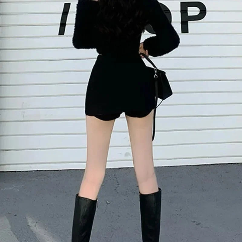 Women’s Black Split Mini Skirt – High Waist Y2K A-Line Skirt