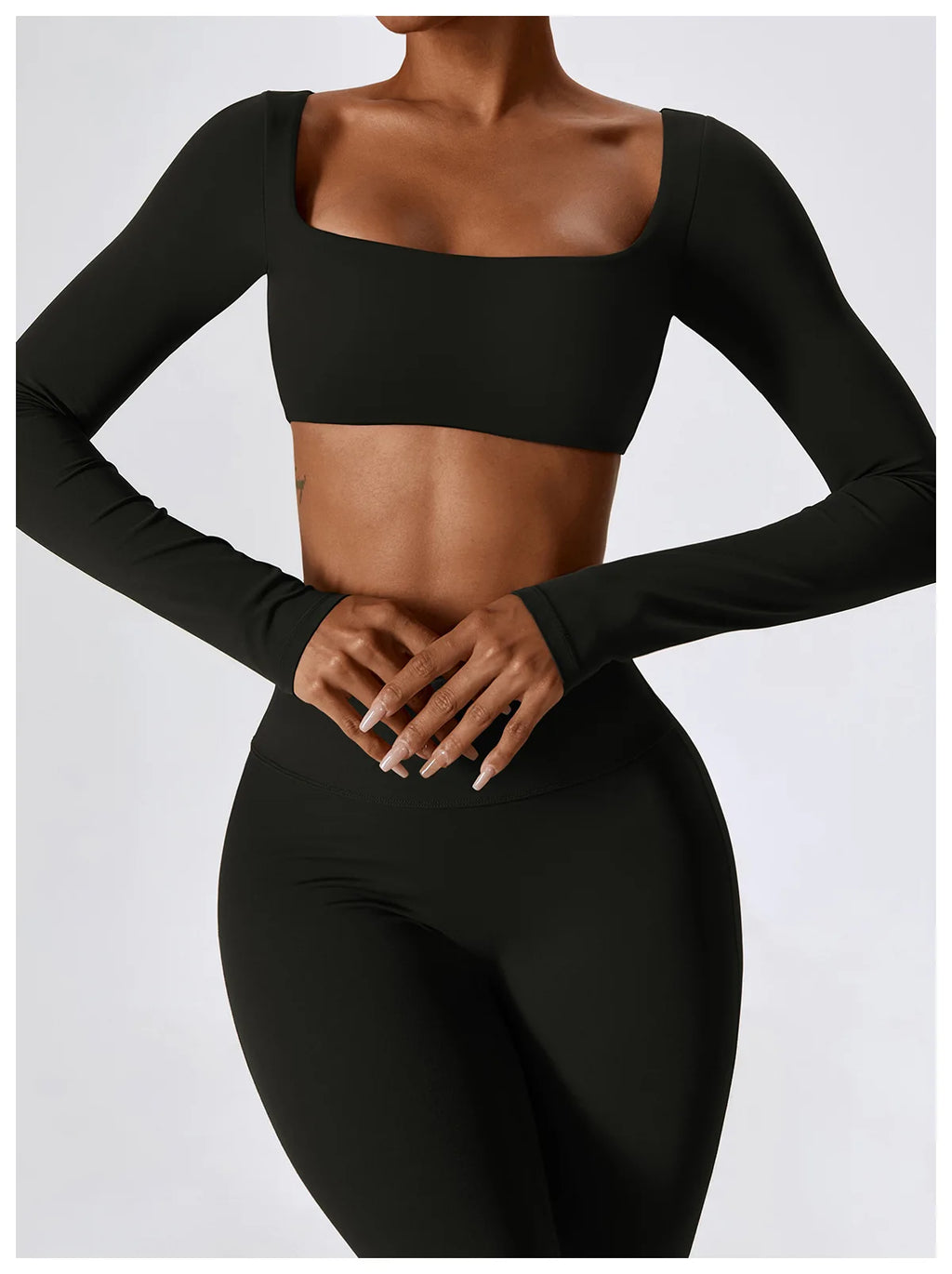 Women’s Seamless Flare Leggings Set – Long Sleeve Crop Top & Pants